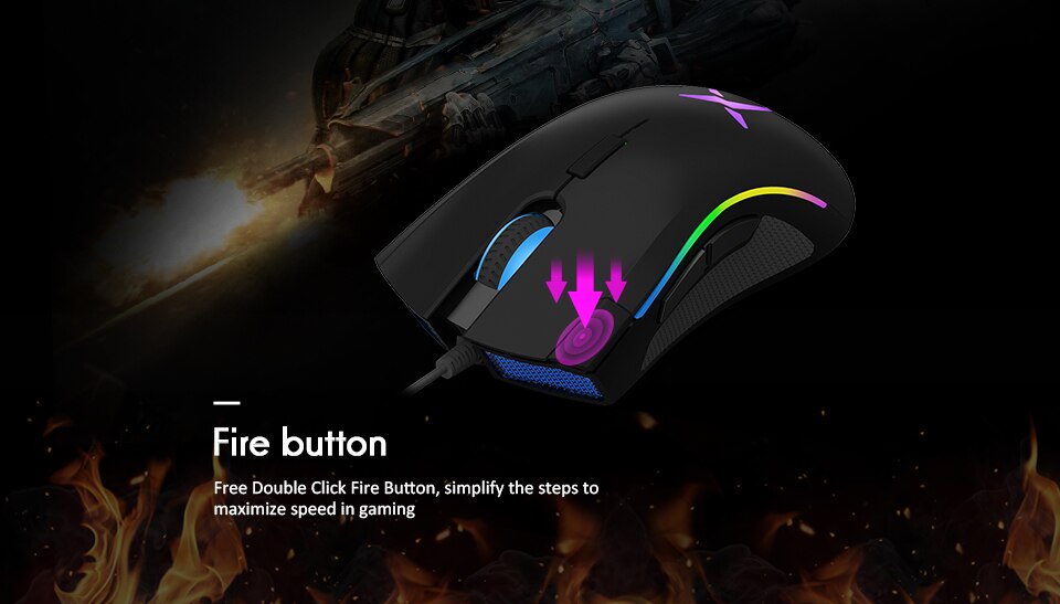 Delux M625 PMW3360 Sensor Gaming Mouse 12000DPI 12000FPS 7 Buttons RGB Back light Optical Wired Mice with Fire Key For FPS Gamer
