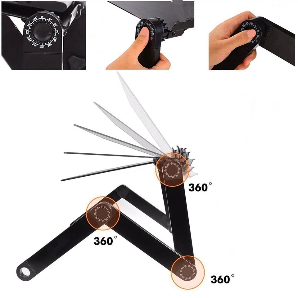 Adjustable Aluminum Laptop Desk Ergonomic Portable TV Bed Lapdesk Tray PC Table Stand Notebook Table Desk Stand With Mouse Pad